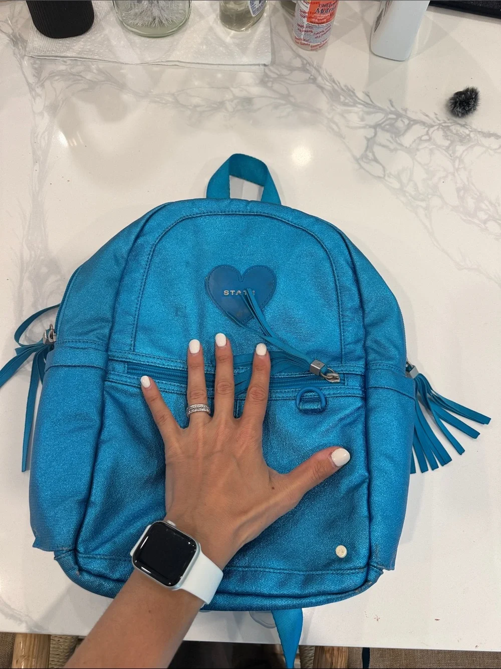 STATE Metallic Teal Heart Backpack (mini Kane)